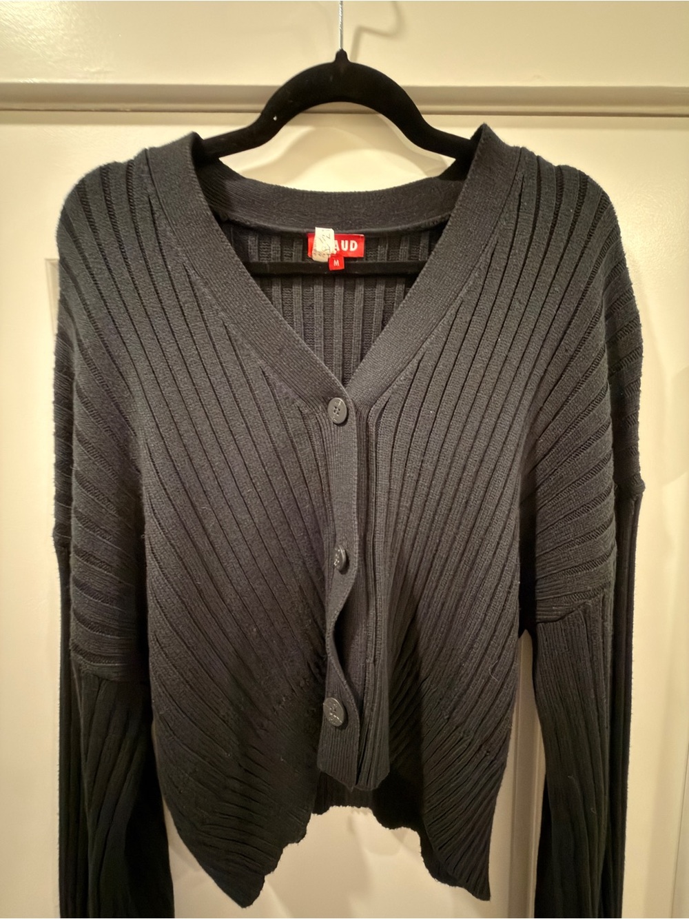 STAUD Black Ribbed V-Neck Buttoned Cardigan - Size M